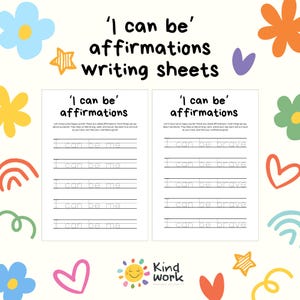 I Can Be Affirmation Tracing Worksheets | SEL Handwriting Practice | Homeschool Printable | Handwriting Practice Sheets | Kindness Activity