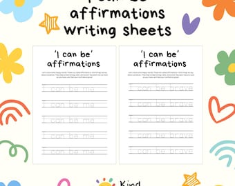 I Can Be Affirmation Tracing Worksheets | SEL Handwriting Practice | Homeschool Printable | Handwriting Practice Sheets | Kindness Activity