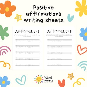 Werkbladen voor het overtrekken van affirmaties voor kinderen: handschriftoefening (pdf)