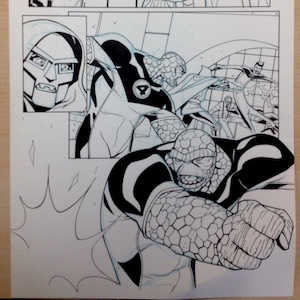 David Hahn original Fantastic Four art. Dr Doom, The Thing, Reed Richards. Free USA shipping!