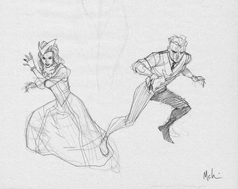 Scarlet Witch and Quicksilver drawing by Mike McKone. Free USA shipping!