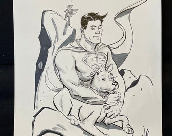 Superman and his dog, original art by Jeff Parker