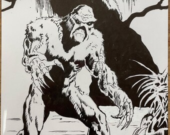 Swamp Thing original drawing by John Burkett. Free USA shipping