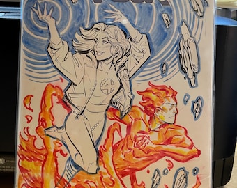 Fantastic Four sketch cover: Sue Storm & Human Torch by Ron Chan!