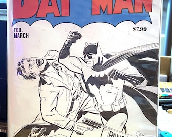 Batman and Joker sketch drawn by Steve Lieber on a blank cover variant.