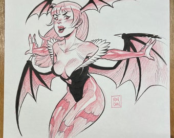 Morrigan from Darkstalkers, original art by Ron Chan