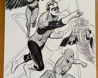 Original art! Justice League by Steve Lieber
