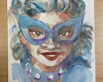 Colleen Coover watercolor sketchcard of Catwoman. Free USA shipping!