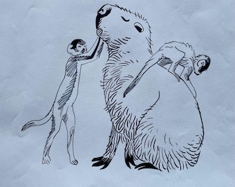 Capaybara And Friends! Jesse Hamm original pencil drawing