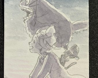 Original sketchcard art of Kiki & Totoro by Natalie Nourigat.