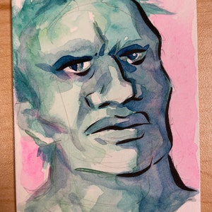 Colleen Coover watercolor sketchcard of Hulk. Free USA shipping!