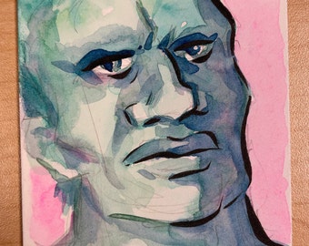 Colleen Coover watercolor sketchcard of Hulk. Free USA shipping!