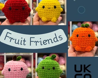 Fruit Friend Crochet Plushie, Handmade Amigurumi Fruit Plush, Cute Kawaii Plush, UKCA Tested, Gift for Fruit Lovers