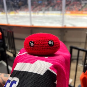 Cardiff Devils Inspired Crochet Puck | Red Crochet Ice Hockey Plush | Handmade Hockey Fan Gift | Sports Amigurumi