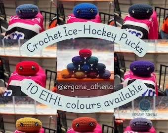 Crochet Ice Hockey Puck - Collectible Sports Memoribillia 10 EIHL Team Colours