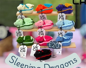 Handmade Crochet Sleeping Dragon Amigurumi Plushie | UKCA Tested | Fantasy Mythical Dragon Plush, Cute Stuffed Dragon, Dragon Lover Gift