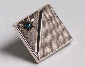 Swank Tie Tack Pin Vintage Silver Tone Cobalt Blue Rhinestone