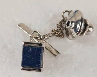 Tie Tack Pin Lapis Lazuli Gemstone Sterling Silver Vintage Classic Timeless