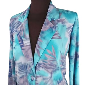 Blazer Turquoise Blue Violet Wild Bold Jacket Like New Collar Vintage 1980s Dallas Miami L.A. TONI MARIE Gift for Her Size 4P Trending Gift