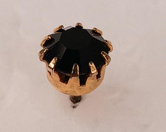 Tie Tack Pin Vintage Yellow Gold tone 1960s Black Glass