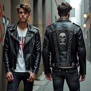 Handmade Studded Leather Biker Jacket: Gothic Punk Fashion