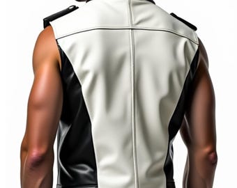 Handgefertigte Bikerweste aus Rindsleder: Black & White Moto Rocker Style