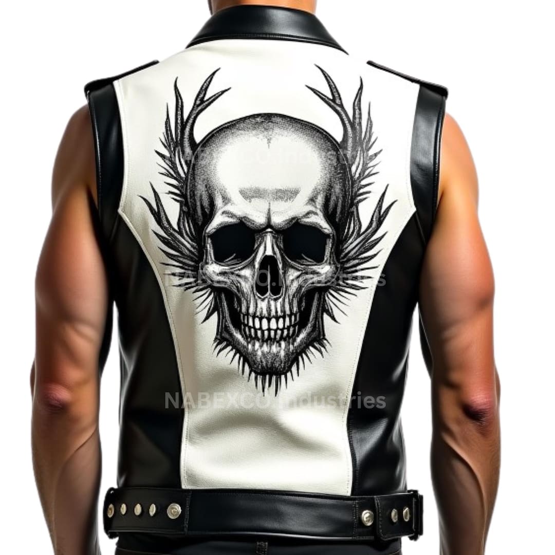 Handmade Skull Leather Biker Vest – Gothic Rocker Sleeveless Jacket - Etsy