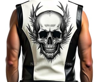 Handgefertigte Skull Leder Biker Weste - Gothic Rocker Ärmellose Jacke