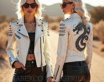 Vintage Faux Leather Jacket With Custom Painted Asian Golden