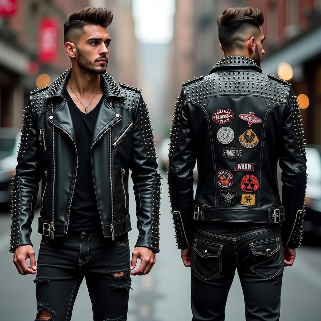 Rock Performance Jacket Handmade Black Leather Studded Jacket | Punk Rock Biker Jacket | Custom ...