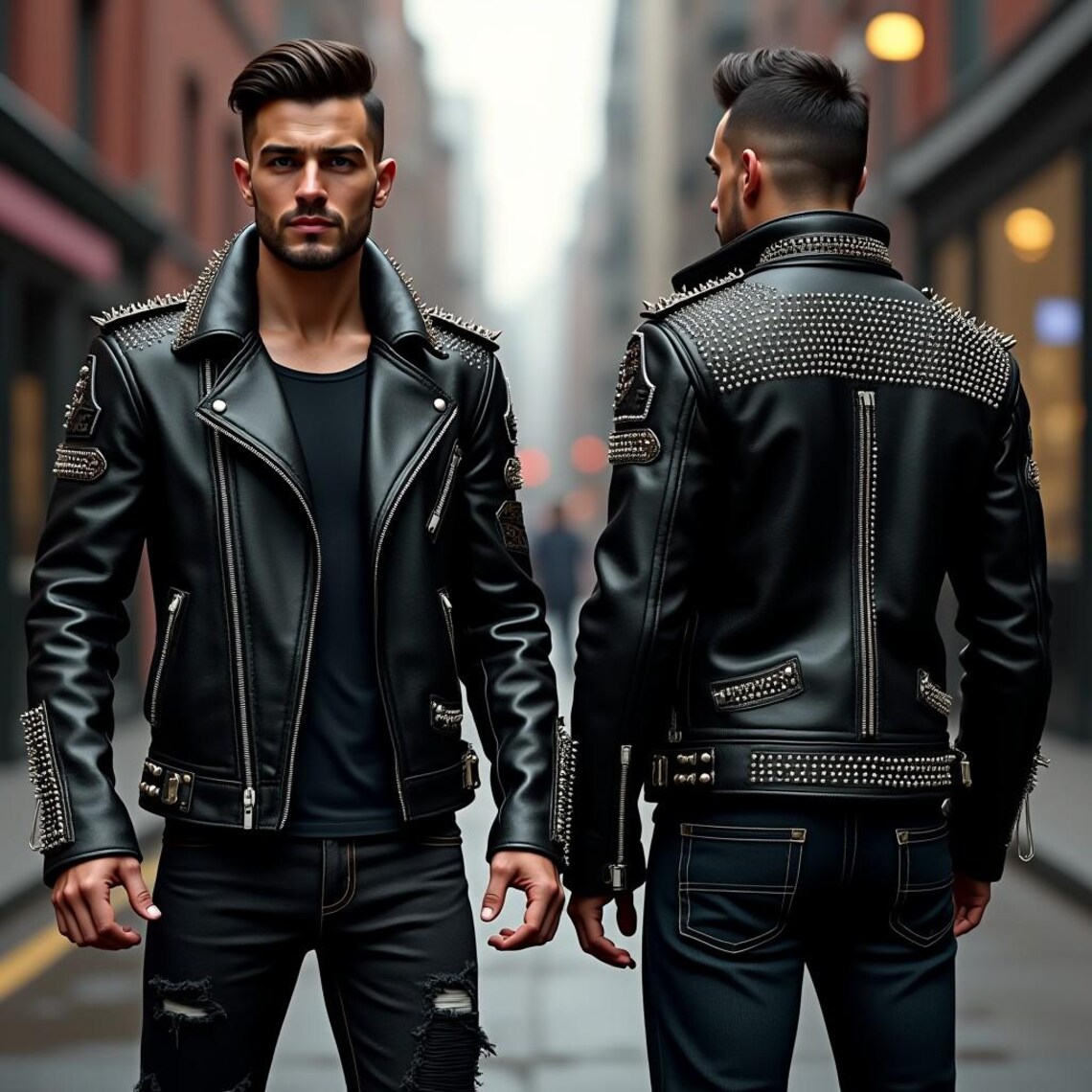 Rock Performance Jacket Handmade Black Leather Studded Jacket | Punk Rock Biker Jacket | Custom ...