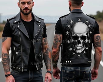 Handmade Studded Black Leather Vest: Punk Rock Biker Jacket