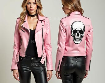 Salmon Pink Biker Style Leather Jacket UK Size 10-12 - Etsy