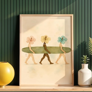 Surftjejtryck, 60-talsblommor, kustkonst (digital nedladdning)