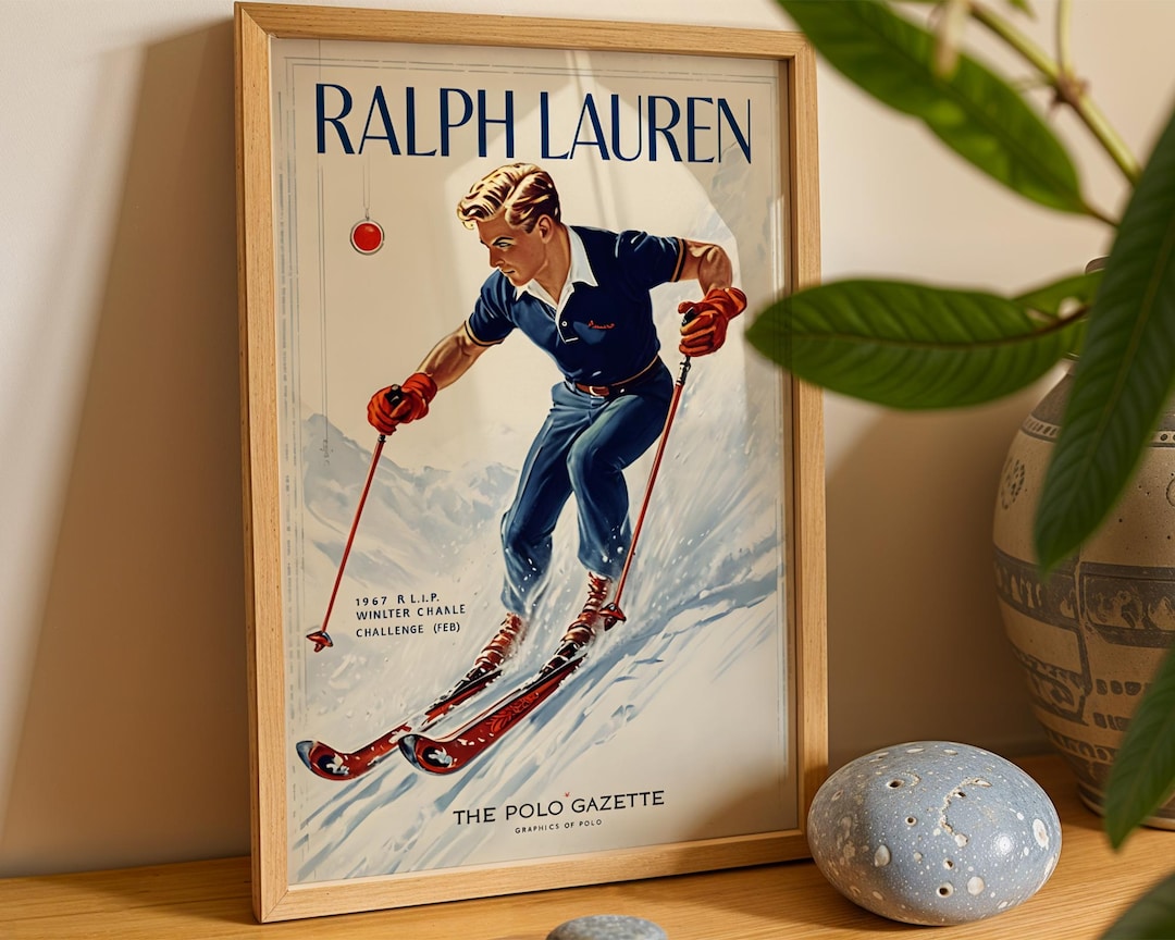 Vintage Ralph Lauren Ski Magazine Cover, Preppy Wall Art, Office