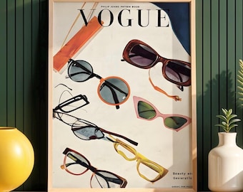 Vintage Vogue Magazine Print, Retro Glasses, High Fashion Y2K art, Femme Fatale