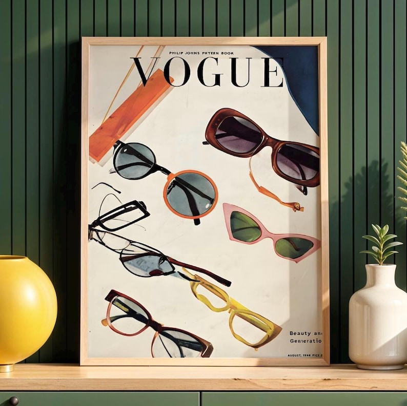 Vintage Vogue Magazine-tryck, Retroglasögon, High Fashion Y2K-konst, Femme Fatale bild 1