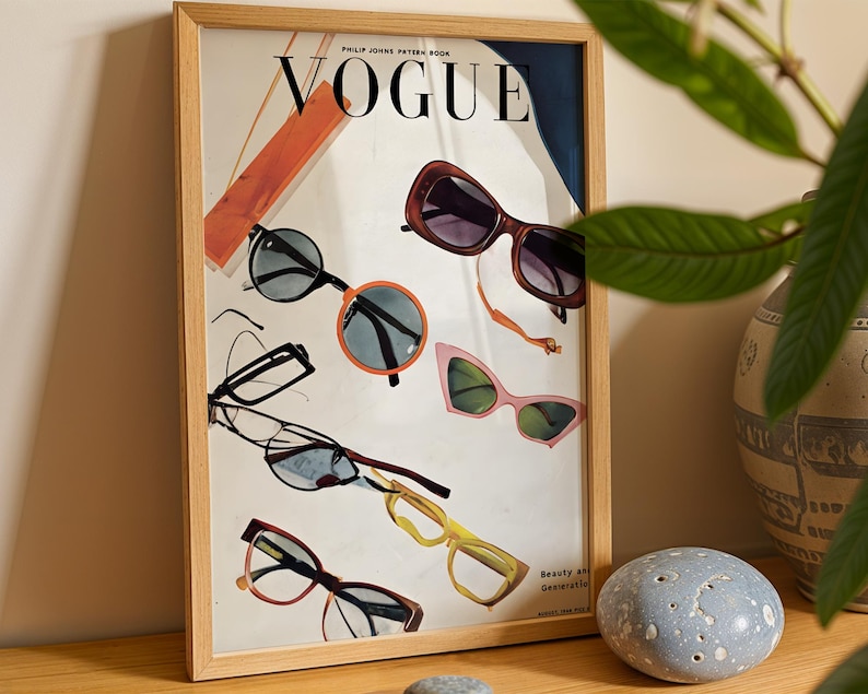 Vintage Vogue Magazine-tryck, Retroglasögon, High Fashion Y2K-konst, Femme Fatale bild 3
