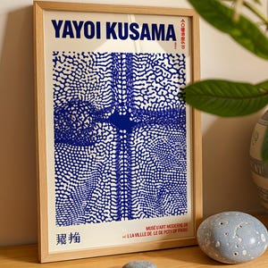 Yayoi Kusama-inspirerat konsttryck med kungligt blått streck (digital nedladdning)