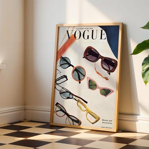 Vintage Vogue Magazine-tryck, Retroglasögon, High Fashion Y2K-konst, Femme Fatale bild 2