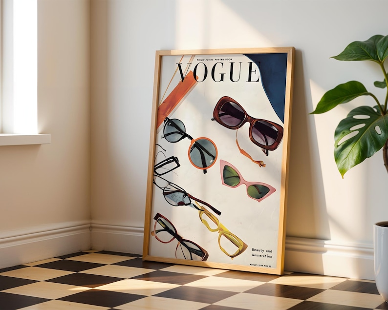 Vintage Vogue Magazine-tryck, Retroglasögon, High Fashion Y2K-konst, Femme Fatale bild 2