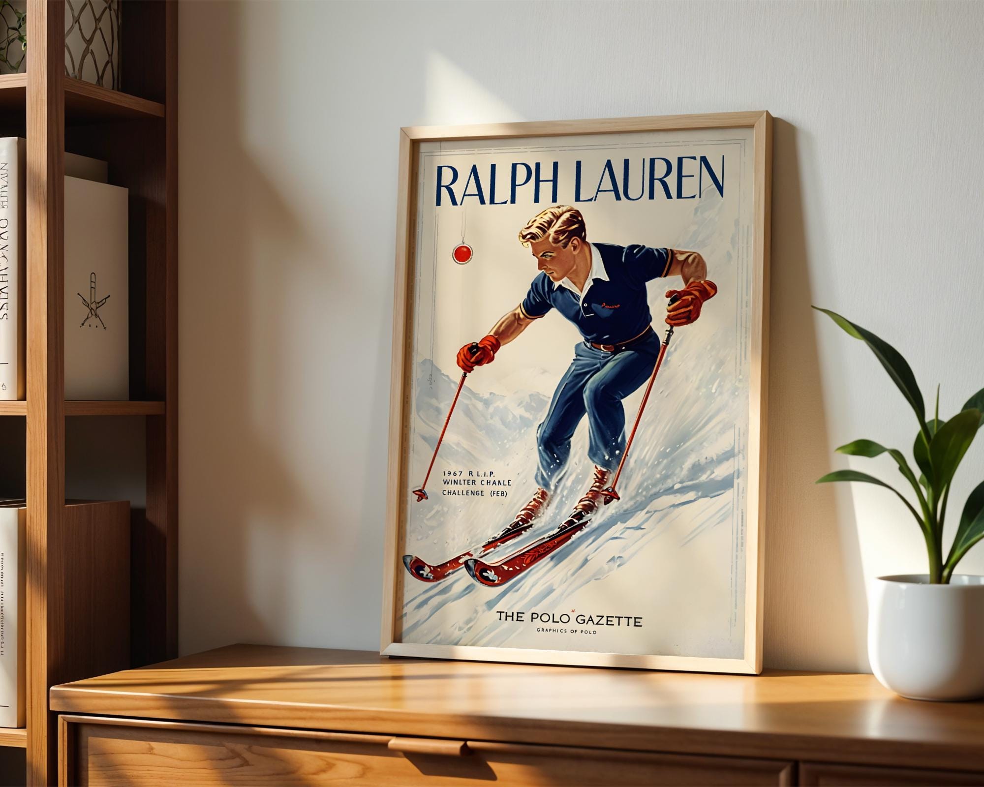 Vintage Ralph Lauren Ski Magazine Cover, Preppy Wall Art, Office