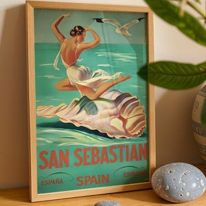 San Sebastian Vintage Print, Espana, Espagne, Retro Charme Ausstellung Baskenland Plakat, Girly Flamenco Magazin Andenken