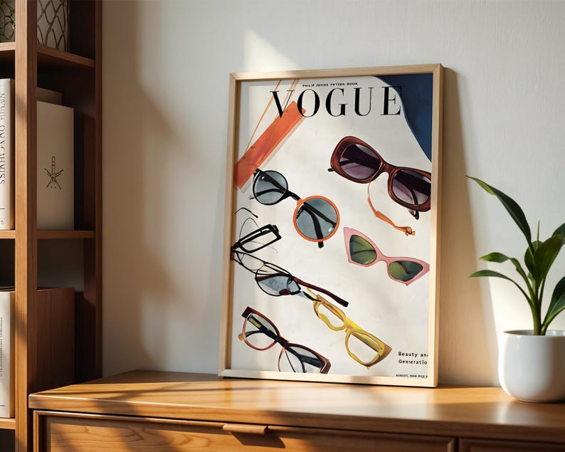 Vintage Vogue Magazine-tryck, Retroglasögon, High Fashion Y2K-konst, Femme Fatale bild 5