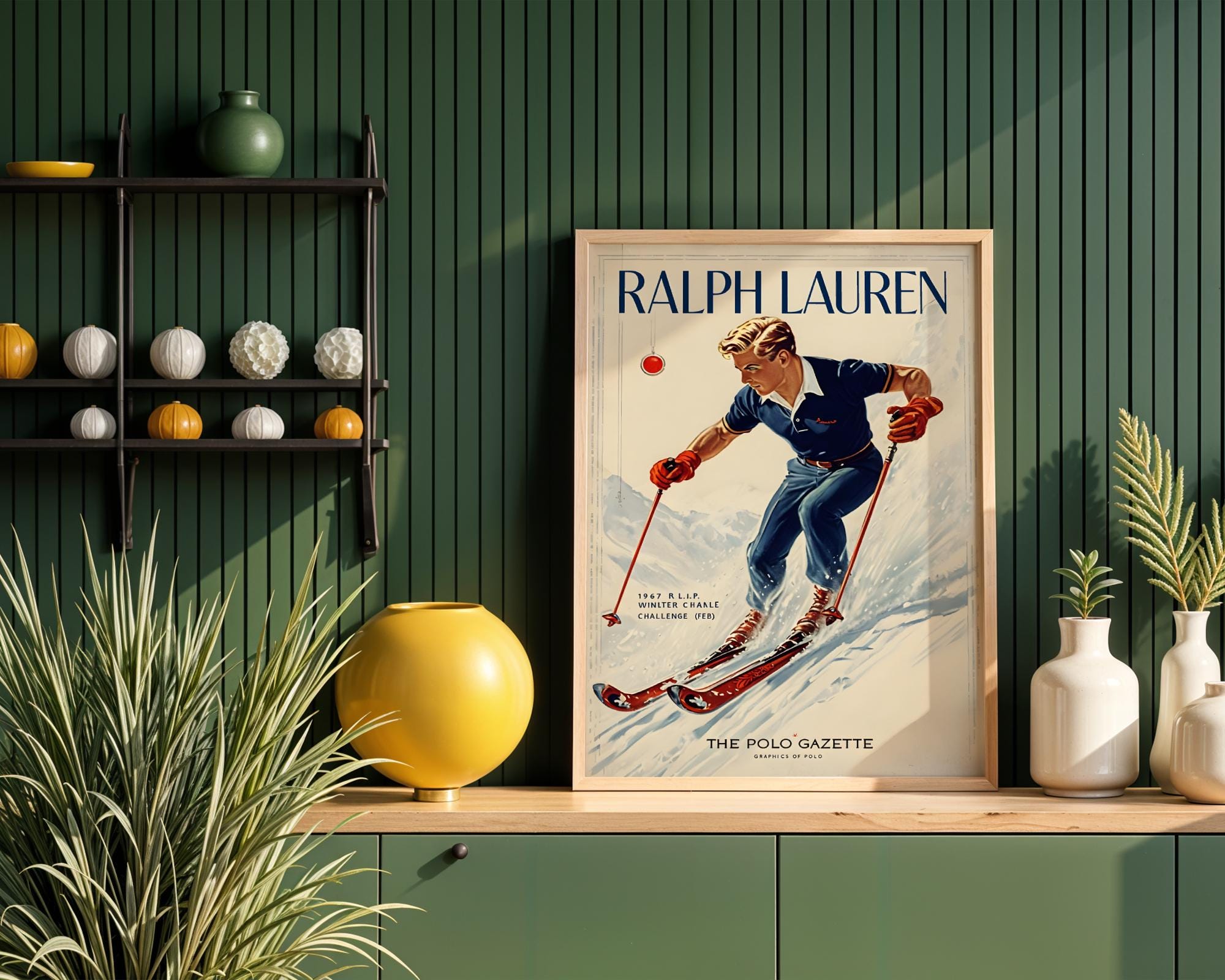 Vintage Ralph Lauren Ski Magazine Cover, Preppy Wall Art, Office