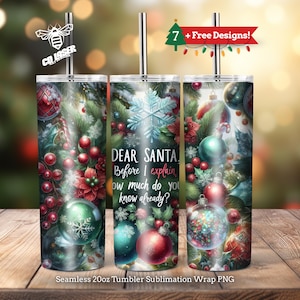 20 Unzen Tumbler Wrap - Lieber Santa, lustiges Weihnachtssublimationsdesign (PNG Digital Download)