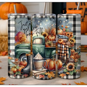 Just a Girl Who Loves Fall, Truck, Coffee, Sunflowers, Plaid, Sublimation 20 oz, Skinny Tumbler, Instant Digital Download PNG, Digital ONLY