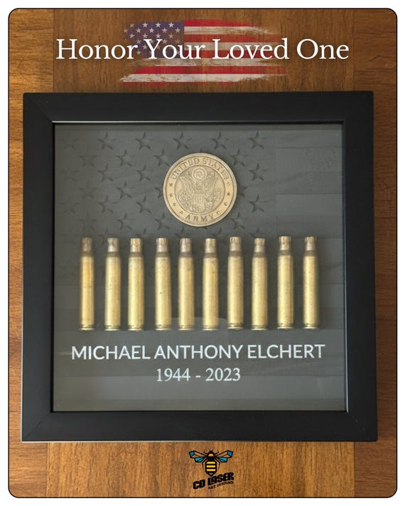 Personalized Military Memorial Shadow Box: Brass Casings & Engraved Name
