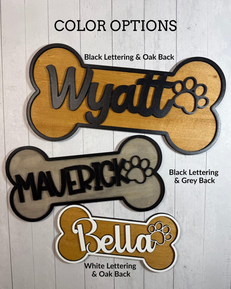Custom Wooden Dog Bone Name Sign, Personalized Kennel Plate, Paw Decor ...