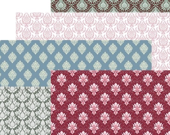 Damask DOLLHOUSE WALLPAPER, Victorian Miniature 1/12 Decor 5 Sheets for Digital Download, Wallpaper for roombox, Diorama